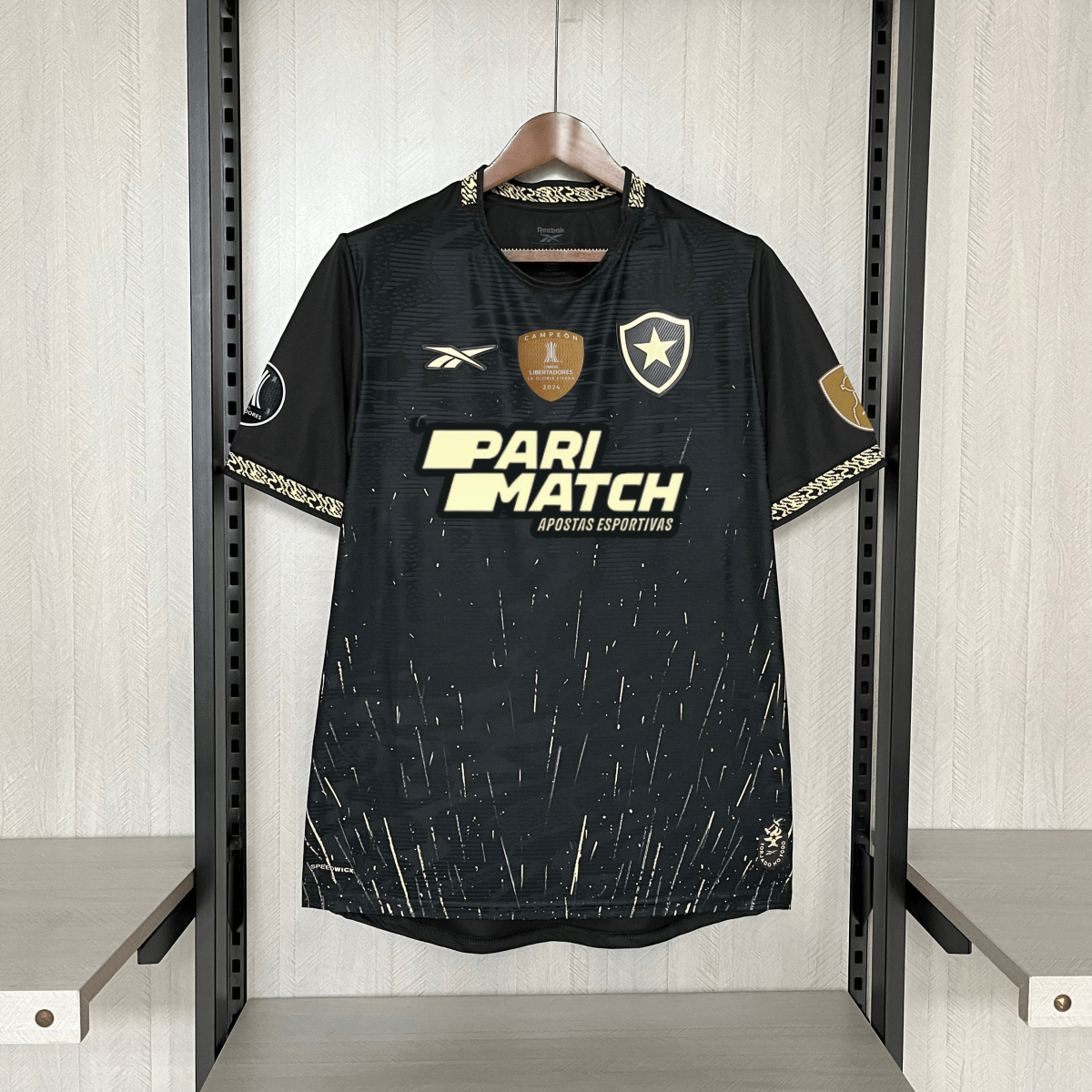 Camisa Reebok Botafogo 24/25 Casa - Preta e dourado (Com todos patrocinadores)
