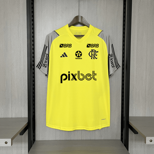 Camisa do Flamengo Treino 24/25 Amarela (Com patrocinio)