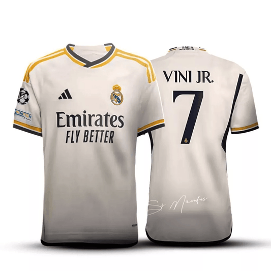 Camisa do Real Madrid 2023/24 15 UCL + Vini Jr #7
